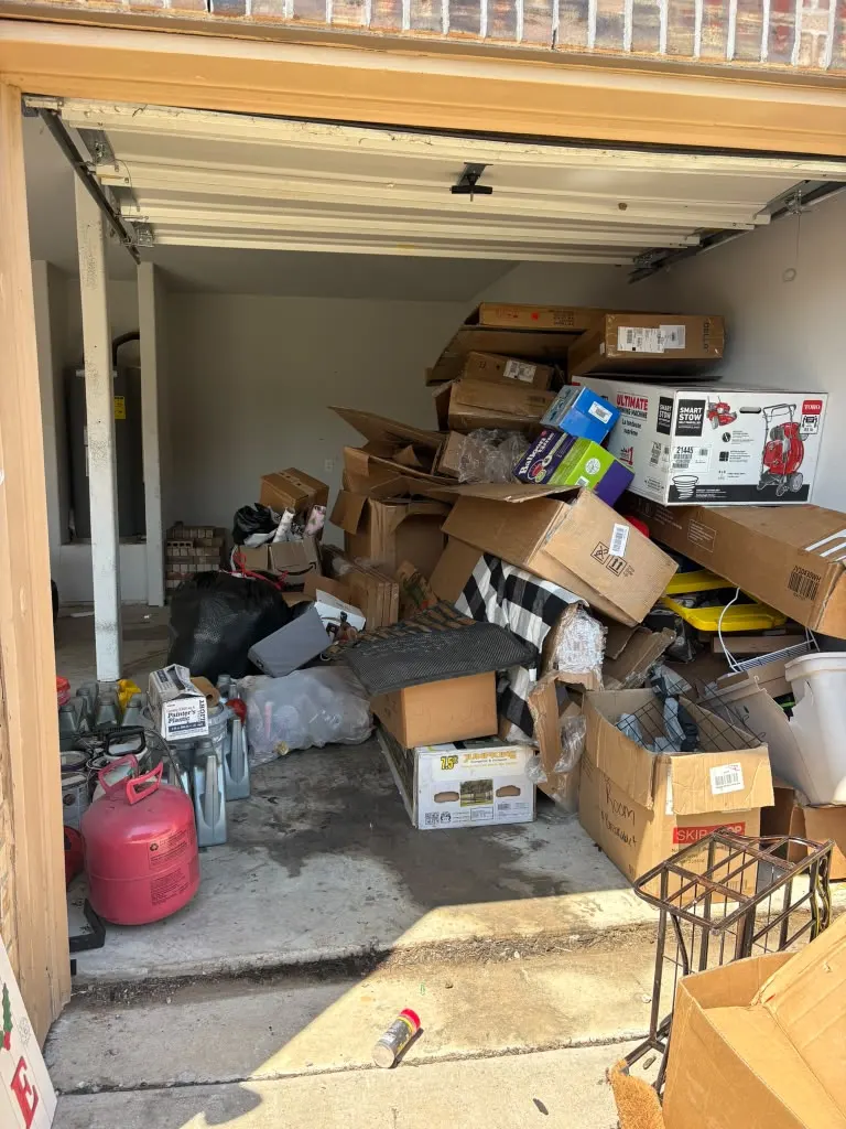 Garage full of boxes and items ready for pickup